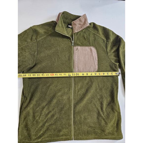 Kavu Green/Tan Men's Terry Fleece Jacket Zip Pocket Elbow Patches Large - Picture 5 of 11